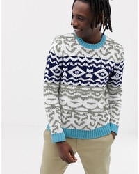 Разноцветный свитер с круглым вырезом с жаккардовым узором