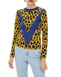 Разноцветный свитер с круглым вырезом с леопардовым принтом
