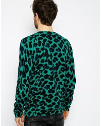 Мужской разноцветный свитер с круглым вырезом с леопардовым принтом от Asos