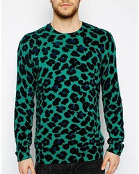 Мужской разноцветный свитер с круглым вырезом с леопардовым принтом от Asos