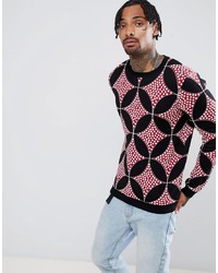 Мужской разноцветный свитер с круглым вырезом с принтом от ASOS DESIGN