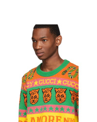 Мужской разноцветный свитер с круглым вырезом с принтом от Gucci