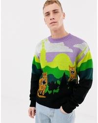 Мужской разноцветный свитер с круглым вырезом с принтом от Tiger of Sweden Jeans
