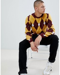 Мужской разноцветный свитер с круглым вырезом с ромбами от ASOS DESIGN