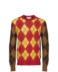 Мужской разноцветный свитер с круглым вырезом с ромбами от Marni