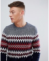 Мужской разноцветный свитер с круглым вырезом с ромбами от Pull&Bear