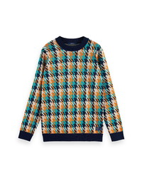 Разноцветный свитер с круглым вырезом с узором "гусиные лапки"