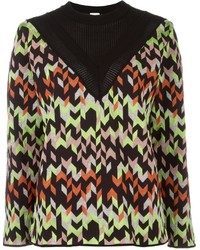 Разноцветный свитер с круглым вырезом с узором зигзаг