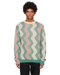 Разноцветный свитер с круглым вырезом с узором зигзаг