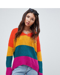 Разноцветный свободный свитер в горизонтальную полоску от E.L.K