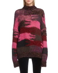 Разноцветный свободный свитер из мохера с камуфляжным принтом