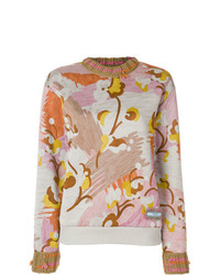 Разноцветный свободный свитер с цветочным принтом от Prada