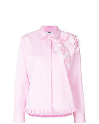 Розовая блуза на пуговицах в вертикальную полоску