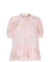 Розовая блуза с коротким рукавом в мелкую клетку от Christopher Kane