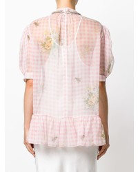 Розовая блуза с коротким рукавом в мелкую клетку от Christopher Kane
