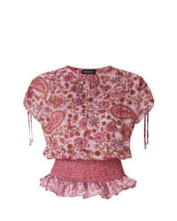 Розовая блуза с коротким рукавом с "огурцами"