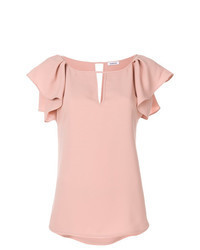 Розовая блуза с коротким рукавом с рюшами