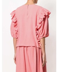 Розовая блуза с коротким рукавом с рюшами от Lf Markey