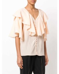 Розовая блуза с коротким рукавом с рюшами от Chloé