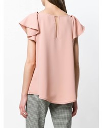 Розовая блуза с коротким рукавом с рюшами от P.A.R.O.S.H.