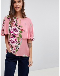 Розовая блуза с коротким рукавом с цветочным принтом от Vila