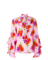 Розовая блузка с длинным рукавом с цветочным принтом от MSGM
