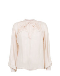 Розовая блузка с длинным рукавом со складками