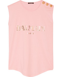 Розовая блузка с украшением от Balmain
