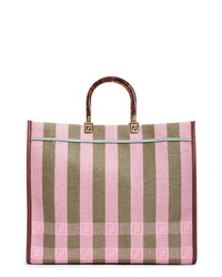 Розовая большая сумка из плотной ткани в вертикальную полоску