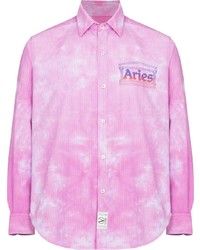 Мужская розовая вельветовая рубашка с длинным рукавом c принтом тай-дай от Aries
