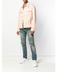 Мужская розовая джинсовая куртка от Balmain