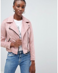 Женская розовая замшевая косуха от New Look