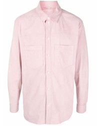 Розовая замшевая рубашка с длинным рукавом