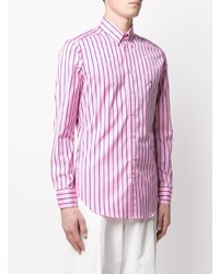 Мужская розовая классическая рубашка в вертикальную полоску от Etro