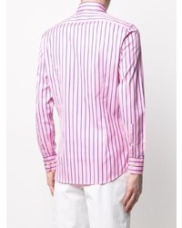 Мужская розовая классическая рубашка в вертикальную полоску от Etro