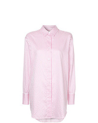 Женская розовая классическая рубашка в вертикальную полоску