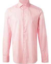 Розовая классическая рубашка в горошек