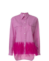 Женская розовая классическая рубашка в мелкую клетку от N°21