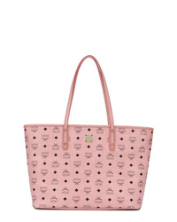 Розовая кожаная большая сумка с принтом от MCM