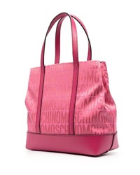 Мужская розовая кожаная большая сумка с принтом от Moschino