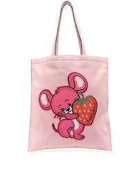 Мужская розовая кожаная большая сумка с принтом от Moschino