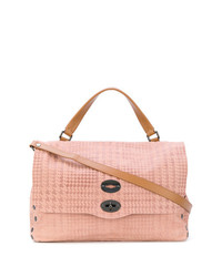 Розовая кожаная большая сумка с узором "гусиные лапки" от Zanellato