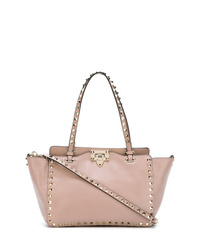 Розовая кожаная большая сумка с украшением от Valentino
