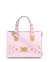Розовая кожаная большая сумка с украшением от Versace