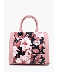 Розовая кожаная большая сумка с цветочным принтом