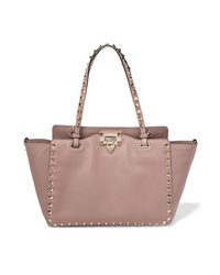 Розовая кожаная большая сумка с шипами от Valentino