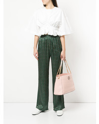 Розовая кожаная большая сумка от Tory Burch