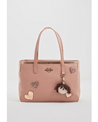 Розовая кожаная большая сумка от Love Moschino