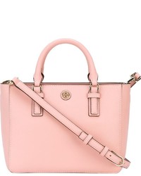 Розовая кожаная большая сумка от Tory Burch