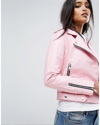 Женская розовая кожаная косуха от Mango